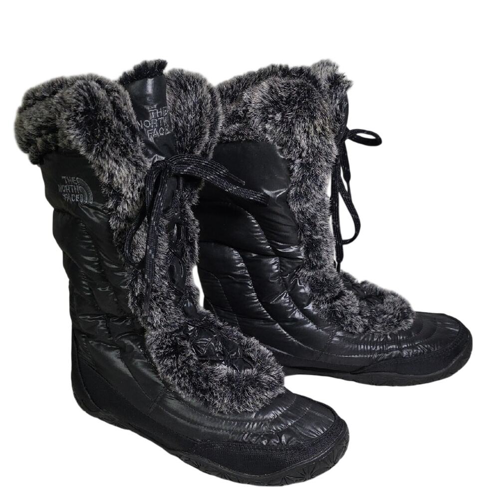 The North Face Nuptse Fur IV Black Waterproof Snow Boots Womens Size 7